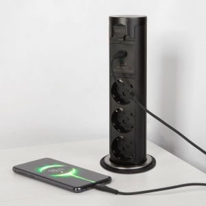 Priză încorporabilă ascunsă motorizată - "Touchcontrol" -3 x 250 V + USB - negru - Img 3