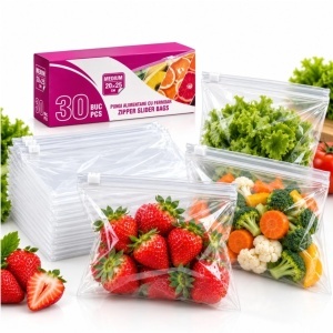 Pungi Alimentare 30/set, cu Fermoar 20x25cm, Transparente 2L