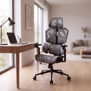 Scaun rotativ de birou TitanMesh Pro cu perne laterale - gri - 119 x 72 x 73 cm - Img 3