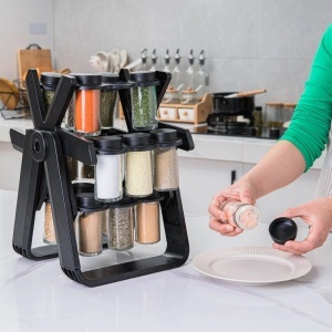 Suport Condimente Rotativ cu 18 Recipiente din Sticlă, 26x22.5x34.5cm, cu Suport din Plastic - Img 2