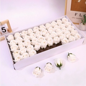 Trandafiri Parfumati 50/set din Sapun, Floarea 6cm, Cutia 45x23cm Alb