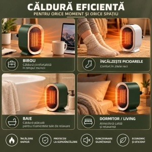 Aeroterma Electrica 16x14.2x22.5cm, Portabila 1200W, Incalzire Rapida PTC, Diferite Culori - Img 2