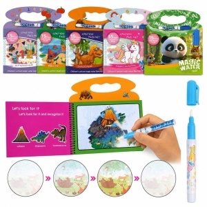 Cărți Magice de Colorat cu Apă 22x20cm cu Mâner și Cariocă Reutilizabilă, Pagine Reutilizabile care Dezvăluie Culori Ascunse Diferite Modele