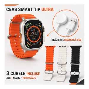 Ceas ultra cu 3 curele - portocaliu. negru si alb