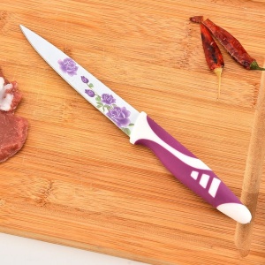 Cuțite Bucătărie 3/set, Lamă Inox Decor Floral si Mâner Antiderapant 23cm Diferite Culori - Img 3