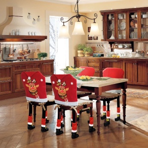 Decor pentru scaun de Crăciun – Ren - 50 x 60 cm – roșu / alb