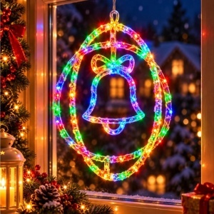 Decoratiune Crăciun 30cm Model Clopotel cu Lumină Multicoloră LED, Ornament Suspendat Transparent