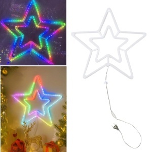 Decoratiune Crăciun 57x57cm Model Stea, cu Lumină LED Multicolora, din Silicon Ornament Suspendat Transparent - Img 2