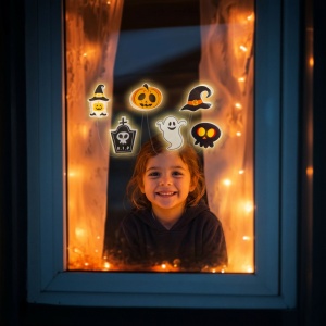 Decoratiune LED Halloween pentru fereastră - gel - forme multiple - 85 cm
