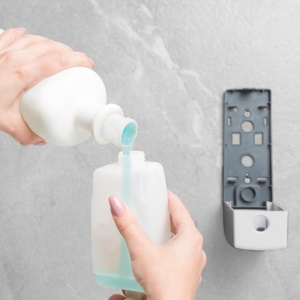 Dozator de săpun cu pompă manuală - 350 ml - perete - alb - Img 3