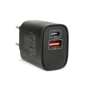 Încărcător cu încărcare rapidă USB + Type-C - Power Delivery (PD) 20 W - Negru
