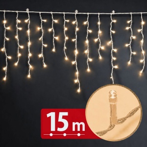 Instalație tip perdea – 15 m – alb cald – 600 LED – 100–240 V – 6 W – cablu transparent