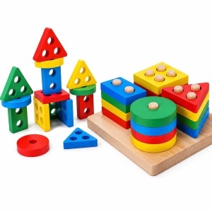 Jucarie Educativa din Lemn 12x12cm, Sortator Forme si Culori, Tip Montessori