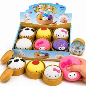 Jucărie Squishy Dumpling, 12/set în Cutie Plastic, 9cm, Antistres, Model Personaje Kuromi