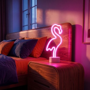 Lampă cu neon LED - flamingo roz - 3 x AA + USB - 12 x 8,5 x 29,5 cm