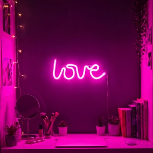 Lampă cu neon LED - "Love" roz - 3 x AA + USB - 34 x 1.6 x 12,5 cm - Img 2
