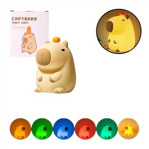 Lampa de Noapte 14x8cm pentru Copii din Silicon Capybara, Reîncărcabilă USB cu Temporizator și Intensitate Reglabilă Schimbare Multicoloră