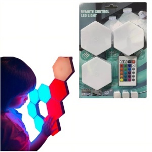 Lampa Led 3/set Hexagonala 8x7cm cu Telecomanda 8x5cm, Multicolora - Img 2