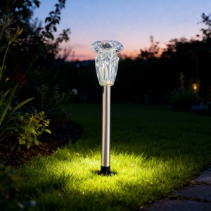 Lampă solară - 1 x alb cald - crom - 6 x 38,5 cm