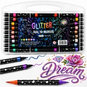 Markere Glitter 48/set, Două Vârfuri în Culori Diferite, 96 Culori Sclipitoare, Fin, în Cutie de Depozitare