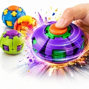 Minge Spinner Antistres 3D, 5.5cm, Fingertip Gyro cu Rotire Automată și Buton de Apăsare, Diferite Culori