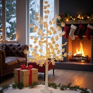 Pom Decorativ 165cm, Brad Artificial de Craciun cu Frunze Luminoase LED Alb Cald, pe Suport Plastic, pentru Interior si Exterior