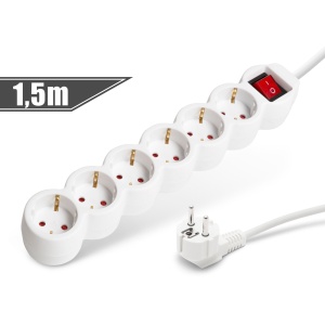 Prelungitor cu 6 prize - cu întrerupător - 250V - 10/16A - 1,5 m