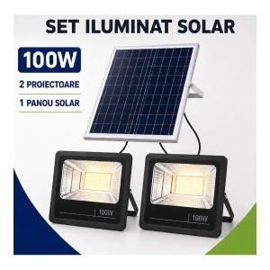 Proiector solar 100W - set 2 proiectoare + panou solar