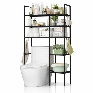 Raft Organizator pentru Toaletă 155×57×25cm, 5 Polițe, Cadru Metalic, Suport Depozitare pentru Baie, Diferite Culori
