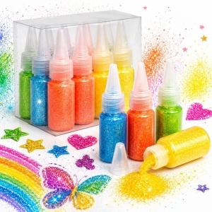 Sclipici Pulbere în Sticlă 12/set, cu Duza Aplicare 8cm Flacon, Diferite Culori