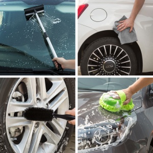 Set cosmetică auto - lavetă cu microfibre, burete pt. curăţit genţi şi racletă