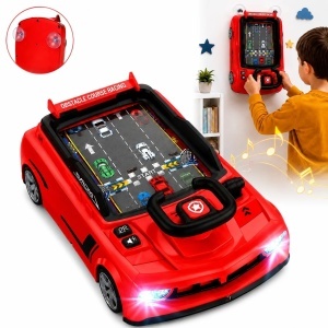 Simulator Auto Interactiv 39.3x24x13.9cm, Masina de Curse cu Volan, Pista, Lumini si Sunete