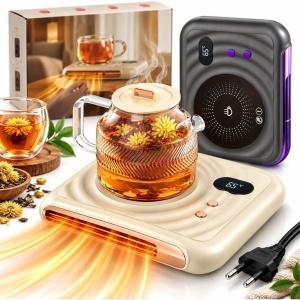 Suport Electric 2 in 1 pentru Incalzire Cana si Aer Cald, 25x19cm, cu Afisaj Digital, Temperatura Reglabila