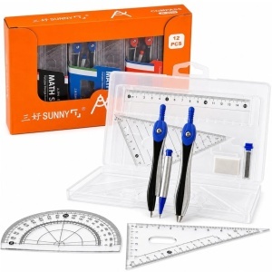 Trusa Geometrica cu 8 Piese, 12 Truse/set, din Plastic, 17cm, Diferite Culori - Img 2