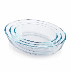 Vase Ovale din Sticlă 3/set, Termorezistente 35x24.6cm, pentru Cuptor și Servire