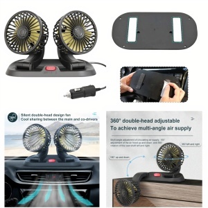Ventilator Auto Dublu 13x21cm cu Picior Retractabil, cu 2 Viteze, USB