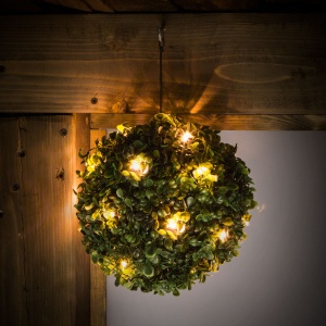 Buxus solar decorativ - suspendabil - 25 cm - 20 LED-uri alb cald