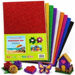 Coli din Spuma Autoadeziva cu Sclipici Glitter 20x30cm, 10 Buc/Set, Diferite Culori