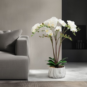 Decor plastic - orhidee - alb - 58 cm