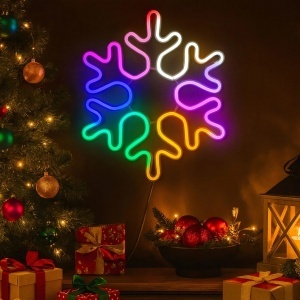 Decoratiune Crăciun 60x60cm Model Fulg, cu Lumină LED Multicolora, din Silicon Ornament Suspendat Transparent