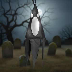Decorațiune de Halloween cu iluminare - fantomă - negru - 10 LED-uri colorate - de agățat - 2 x 2032