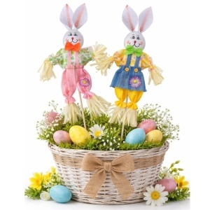 Figurină Decorativă Paște Iepuraș pe Băț 51cm, Figurină 36cm cu Haine Colorate și Detalii din Paie, Diferite Modele - Img 2