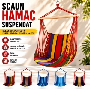 Hamac Scaun din Bumbac 100x50cm, cu Sustinere cu Bare de Lemn Diferite Culori - Img 2