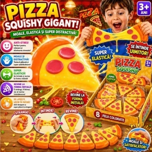Jucărie Squishy Pizza 8 Felii/set, Anti-Stres 9x7cm Slow Rising, Model Pizza Slice - Img 2