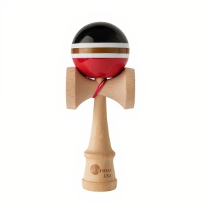 Kendama din Lemn 18.5cm cu Minge Lucioasă Colorată si Ata Rosie, Ștanțată și Gravată
