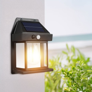 Lampă solară de perete cu senzor de mișcare - 1 LED filament - neagră - 12 x 6 x 17 cm