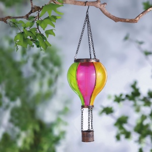 Lampă solară suspendabilă - balon cu aer cald - efect flacără - 12 LED-uri galbene - 11 x 11 x 37 cm