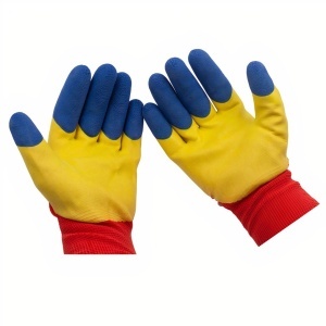 Manusi de Protectie Acoperite cu Latex ,12/set, Marimea 10, Albastru, Galben si Rosu