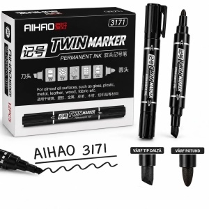 Marker Permanent Negru 12/set, Vârf Dublu Gros