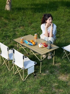 Masă Pliabilă 95x55x50cm cu 4 Scaune, Set Camping Portabil din Aluminiu, Geantă Transport Inclusă - Img 2